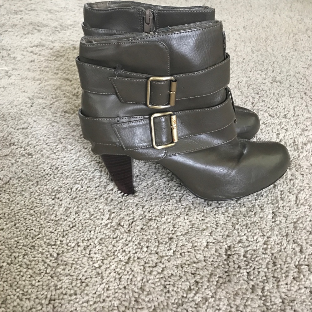 Olive buckle ankle booties
